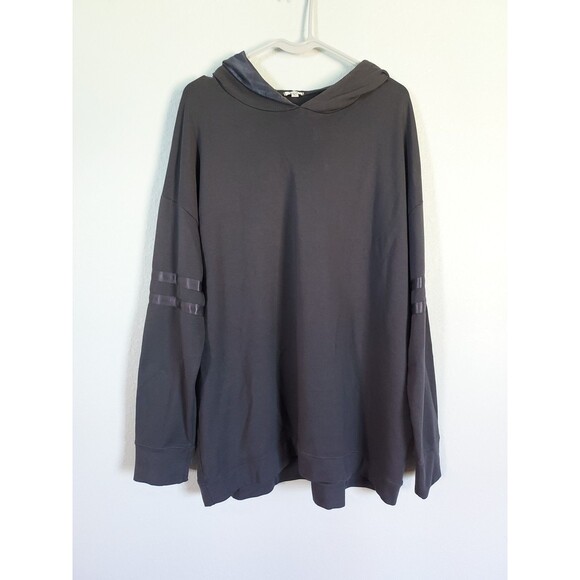 PJ Harlow Destiny Gray Satin Stripe Arm Pullover Hoodie Sz Large Lounge - Picture 1 of 4